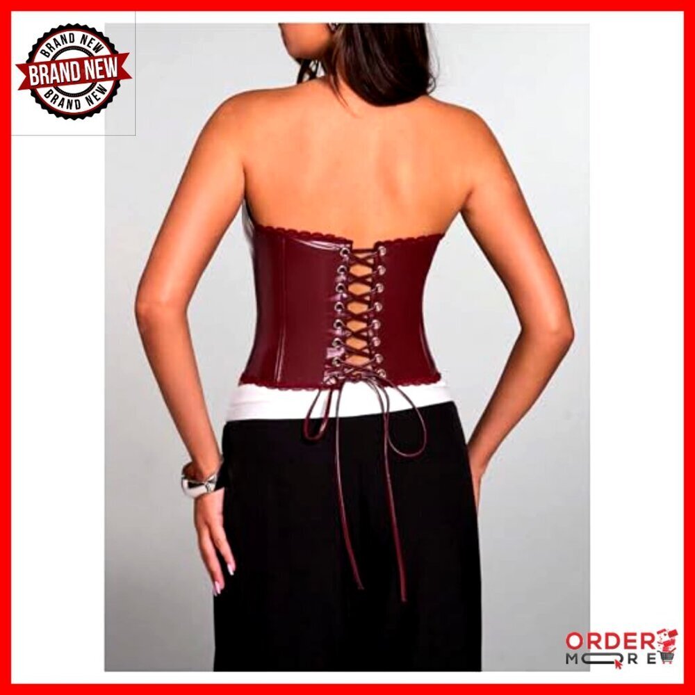 Vintage Leather Corset Top Strapless Lace Trim Rave Party Tube Top Y2K - Picture 2 of 5